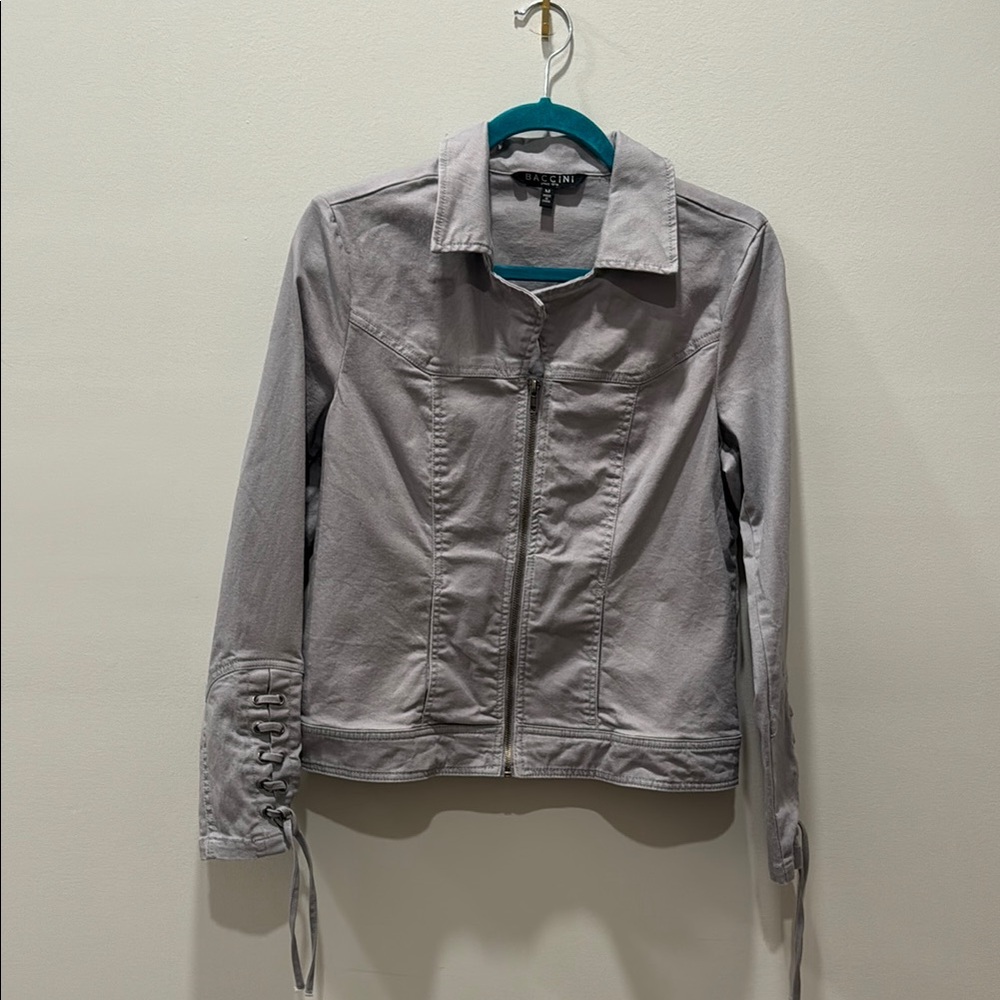 Baccini Gray Jean Jacket with Stand-Up Collar